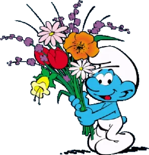 💐 Smurf การ์ตูน, สเมิร์ฟ, ดอกไม้, ช่อดอกไม้, น่ารัก whatsapp sticker