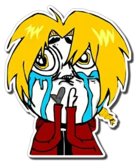 😭 Edward Elric Fullmetal Alchemist อนิเมะ, มังงะ, ร้องไห้, เศร้า, แขนกลคนแปรธาตุ, เอ็ดเวิร์ด เอลริค, มีม telegram sticker