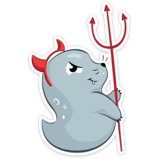 😈 teufel, cartoon, robbe, mistgabel, hörner, niedlich telegram sticker