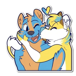 ❤ furry, anthropomorphic, kiss, hug, cartoon, cute, love telegram sticker