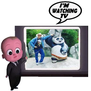 📺 I'M WATCHING TV televisión, panda, dibujos animados, viendo, un jefe en pañales telegram sticker