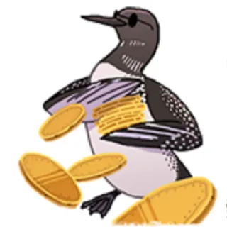 🐦 strolaga, uccello, monete, occhiali da sole, soldi, cartone animato, animale telegram sticker