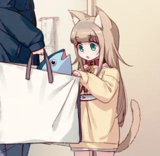 🧋 Anime, Ragazza gatto, Pesce, Borsa della spesa, Carino, Orecchie da animale whatsapp sticker
