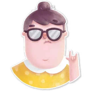 🤘 Frau, Brille, Cartoon, Sticker, Handbewegung telegram sticker