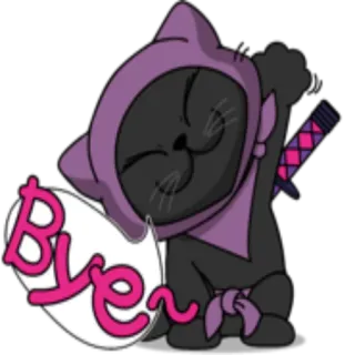 🖐 Bye~ 猫, 忍者, さようなら, かわいい, 漫画, ステッカー whatsapp sticker