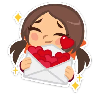 💖 liebe, herzen, süß, cartoon, mädchen, briefumschlag, nachricht, lieb whatsapp sticker