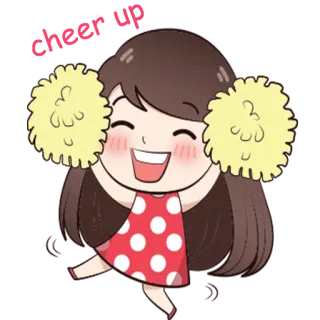 😆 cartoon, cheerleader, girl, pom-poms, happy, red polka dot dress telegram sticker