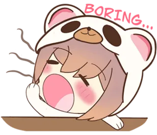 😪 BORING!! anime, yawning, sleeping, boring, bear, hood, cute telegram sticker