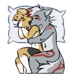 🛌 furry, animales, durmiendo, gato, lobo, abrazar, dibujos animados telegram sticker