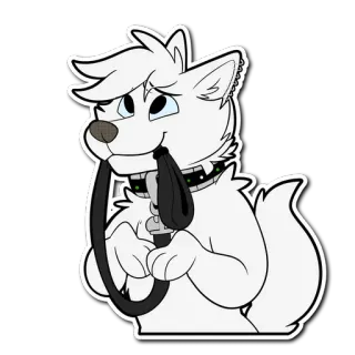 🐶 hond, halsband, riem, wit, cartoon, dier telegram sticker