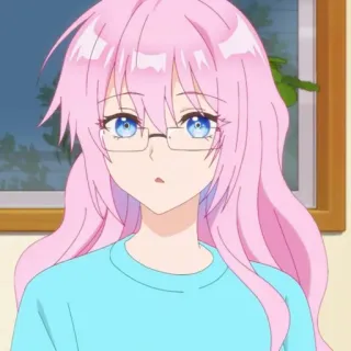 🍧 Anime, Mädchen, Rosa Haare, Brille, Süß, Cartoon telegram sticker