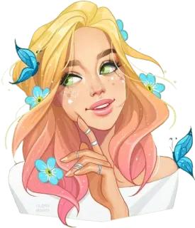 🦋 여자, 소녀, 금발 머리, 나비, 꽃, 아름다움, 인물 사진 telegram sticker