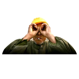 😶 construction, worker, man, hard hat, cigarette, observing telegram sticker