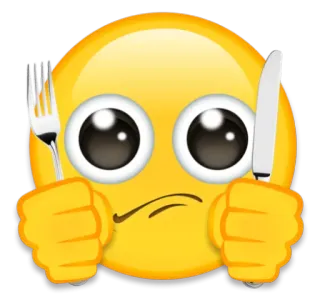 😶 emoji, hungry, eating, fork, knife, food telegram sticker