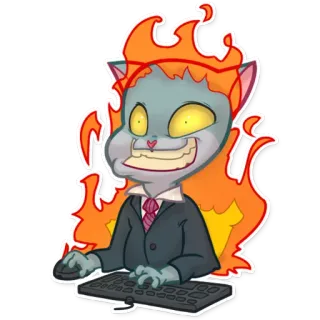 🔥 แมว, ไฟ, การ์ตูน, นักธุรกิจ, สำนักงาน, คอมพิวเตอร์, คีย์บอร์ด telegram sticker