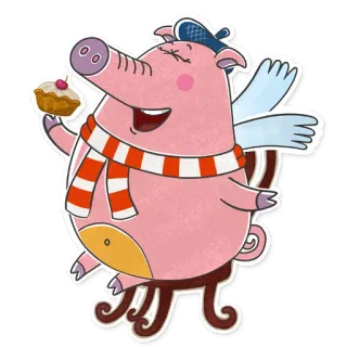 😛 porco, cupcake, desenho animado, animal, fofo, porco alado telegram sticker