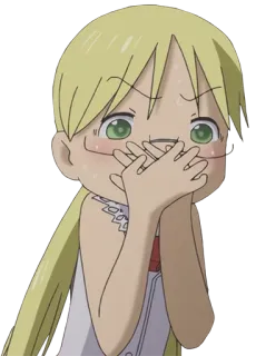 😳 anime, chica, rubia, cubriendo boca, avergonzada whatsapp sticker