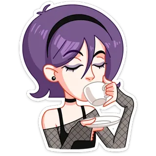 ☕ Mädchen, Kaffee, Tee, lila Haare, süß, Aufkleber, Cartoon telegram sticker
