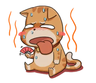 😟 Katze, erschöpft, schwitzend, heiß, Ventilator, Cartoon, Tier telegram sticker