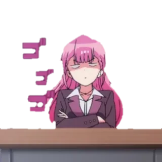 😴 ゴゴゴ anime, manga, tóc hồng, khó chịu, khoanh tay telegram sticker