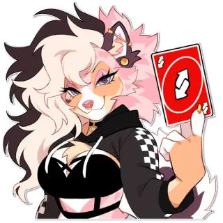 🔄 Uno furry, feline, cat girl, uno reverse, playing card, anime style, digital art, anthropomorphic whatsapp sticker