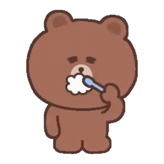 🐻 Brown orso, spazzolino da denti, denti, lavarsi i denti, carino, animale, cartone animato whatsapp sticker
