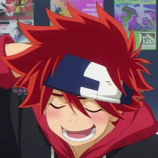 😳 anime, cabelo ruivo, sorrindo, feliz telegram sticker