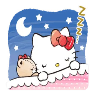 😴 Hello Kitty Hello Kitty, endormi, mignon, kawaii, dessin animé, nuit, lune, étoiles telegram sticker