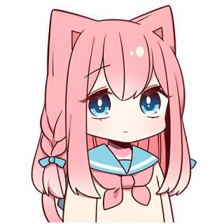 🤨 Anime, Kawaii, Słodkie, Dziewczyna, Różowe włosy, Niebieskie oczy, Kocie uszy telegram sticker