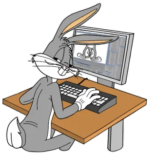 👨‍💻 Bugs Bunny dibujo animado, conejo, ordenador, programación, animación telegram sticker