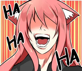 😂 HA HA HA смех, аниме, манга, кошачьи уши, розовые волосы telegram sticker
