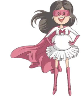 😃 супергерой, женщина, мультфильм, розовый, беременная, плащ telegram sticker