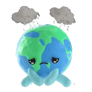 😔 terre, triste, planète, nuages, réchauffement climatique, environnement telegram sticker