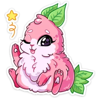😉 น่ารัก, สีชมพู, การ์ตูน, คาวาอิ, สัตว์, น่าเอ็นดู, กระต่าย, ดาว telegram sticker