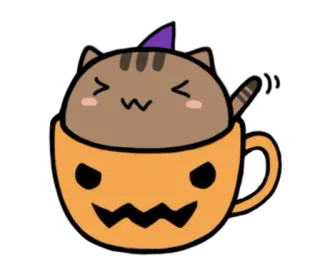 🎃 gato, halloween, fofo, kawaii, desenho animado, xícara, abóbora telegram sticker