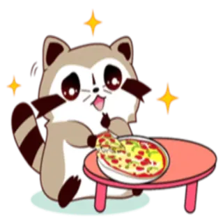 🍱 mapache, pizza, lindo, dibujos animados, estrellas, animal, comida whatsapp sticker