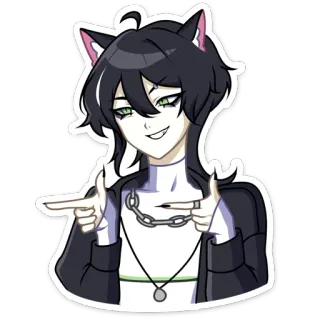 😏 アニメキャラ, 猫耳, 指ピストル, ニヤリ, アニメスタイル, カートゥーン telegram sticker