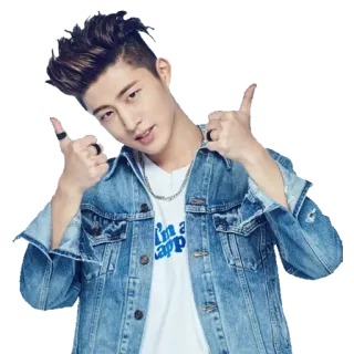 👍 I'm a happy persona, uomo, pollice in su, felice, giacca di jeans, casual, coreano, asiatico whatsapp sticker