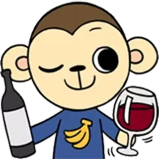🍷 mono, vino, alcohol, dibujo animado, bebiendo telegram sticker