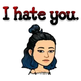😒 I hate you. Bitmoji, ненависть, выражение, грустно, женщина, мультфильм telegram sticker