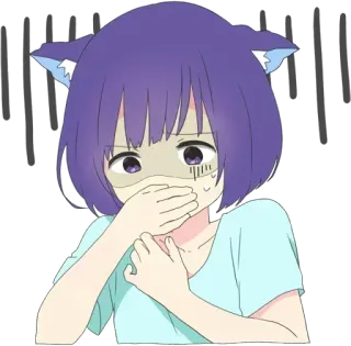 🤢 ragazza anime, orecchie da gatto, preoccupata, imbarazzata, capelli viola, carina telegram sticker