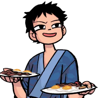 🍳 Scott Pilgrim anime, scott pilgrim, breakfast, food, eggs, bacon telegram sticker