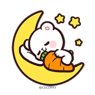😴 mignon, dessin animé, animal, lune, carotte, étoiles, dormant whatsapp sticker