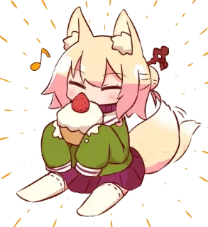 🍰 Anime, Kawaii, Mignon, Dessert, Renard, Fraise, Gâteau telegram sticker
