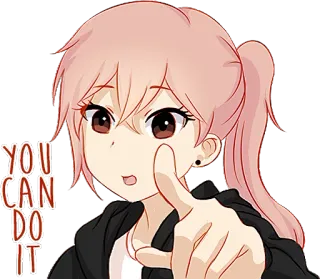 👍 YOU CAN DO IT поддержка, мотивация, аниме, оптимистичный, позитивный, девушка whatsapp sticker