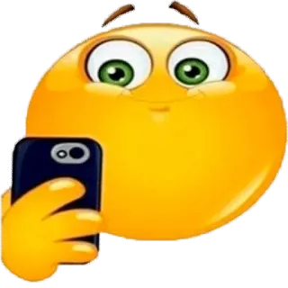 🤨 emoji, selfie, mobile, phone, yellow, round whatsapp sticker