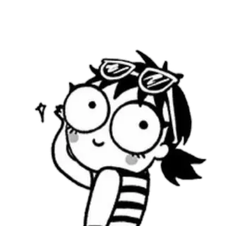 🙂 cartone animato, ragazza, occhiali da sole, illustrazione, carino, occhi, bianco e nero telegram sticker