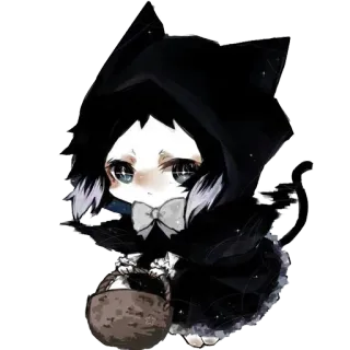 😺 Katze, süß, Anime, Manga, Chibi, schwarz, Kapuze telegram sticker