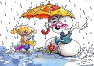 ❤ desenho animado, chuva, guarda-chuva, cachorro, urso, pássaro, regador telegram sticker