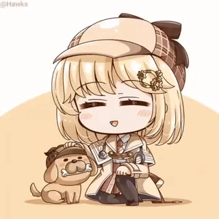 ❤️ Amelia Watson amelia watson, vtuber, hololive, animé, chibi, détective, chien whatsapp sticker